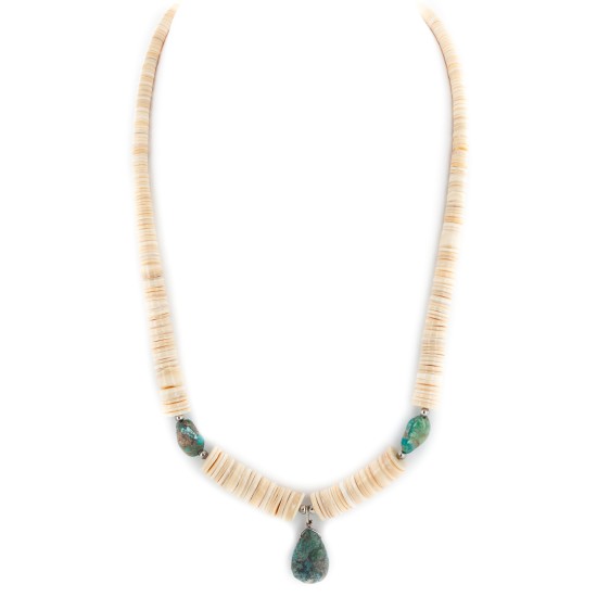 Certified Authentic Navajo .925 Sterling Silver Natural Graduated Melon Shell and Turquoise Native American Necklace 15213-33 Certified Authentic Navajo .925 Sterling Silver Natural Graduated Melon Shell and Turquoise Native American Necklace 15213-33