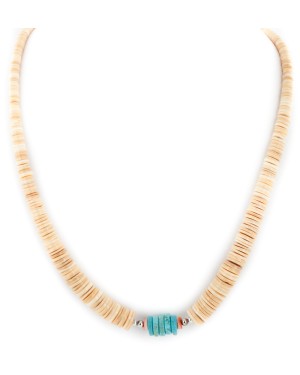 Certified Authentic Navajo .925 Sterling Silver Natural Graduated Melon Shell Native American Necklace 17081-4
