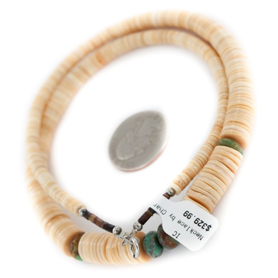Certified Authentic Navajo .925 Sterling Silver Natural Graduated Melon Shell Turquoise Native American Necklace  17081-3