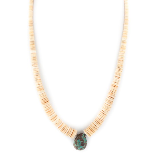 Certified Authentic Navajo .925 Sterling Silver Natural Graduated Melon Shell with Turquoise Native American Necklace 17081-1