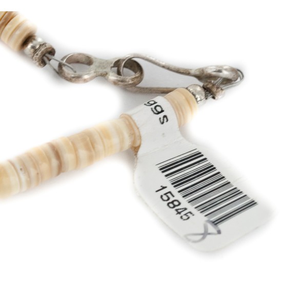 Certified Authentic Navajo .925 Sterling Silver Natural Turquoise Graduated Melon Shell and Heishi Native American Necklace 15845-8