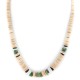 Certified Authentic Navajo .925 Sterling Silver Natural Turquoise Graduated Melon Shell and Heishi Native American Necklace 15845-8