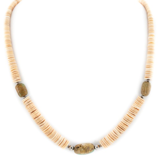 Certified Authentic Navajo .925 Sterling Silver Natural Turquoise Graduated Melon Shell Native American Necklace 15213-7