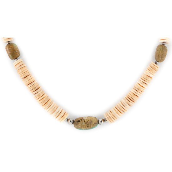 Certified Authentic Navajo .925 Sterling Silver Natural Turquoise Graduated Melon Shell Native American Necklace 15213-7