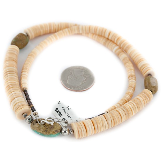 Certified Authentic Navajo .925 Sterling Silver Natural Turquoise Graduated Melon Shell Native American Necklace 15213-7
