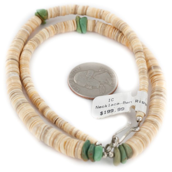 Certified Authentic Navajo .925 Sterling Silver Natural Turquoise Graduated Melon Shell Native American Necklace 15801-13