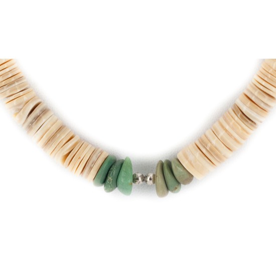 Certified Authentic Navajo .925 Sterling Silver Natural Turquoise Graduated Melon Shell Native American Necklace 15801-13