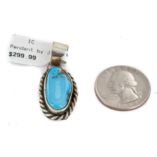 Certified Authentic .925 Sterling Silver Handmade Navajo Natural Turquoise Native American Pendant  25298-1