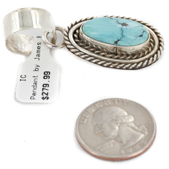 Handmade Certified Authentic .925 Sterling Silver Navajo Natural Turquoise Native American Pendant  25299-3