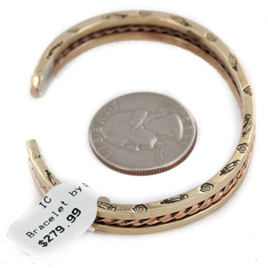 Feather Navajo Handmade Certified Authentic Pure Copper Brass Native American Bracelet 13008-2