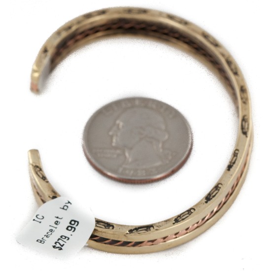 Navajo Feather Handmade Certified Authentic Pure Copper Brass Native American Bracelet 13008-4