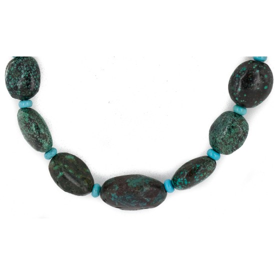 Certified Authentic Navajo .925 Sterling Silver Natural Spiderweb Turquoise Native American Necklace 15213-301