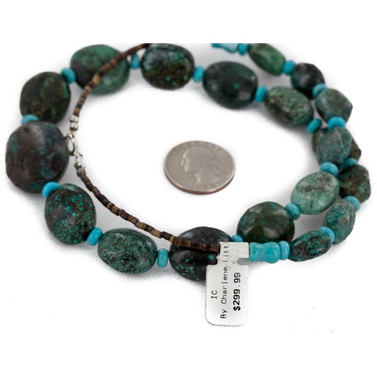 Certified Authentic Navajo .925 Sterling Silver Natural Spiderweb Turquoise Native American Necklace 15213-301