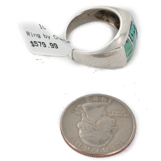 Handmade Inlay Navajo .925 Sterling Silver Certified Authentic Natural Turquoise Native American Ring 18149