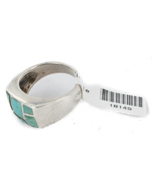 Handmade Inlay Navajo .925 Sterling Silver Certified Authentic Natural Turquoise Native American Ring 18149