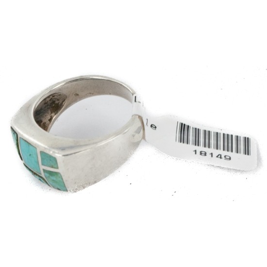 Handmade Inlay Navajo .925 Sterling Silver Certified Authentic Natural Turquoise Native American Ring 18149