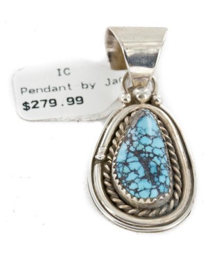 Certified Authentic .925 Sterling Silver Handmade Navajo Natural Spiderweb Turquoise Native American Pendant  25299-1