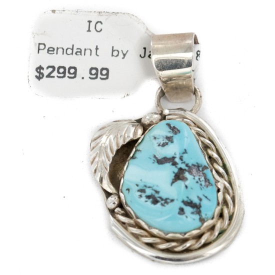 Certified Authentic .925 Sterling Silver Handmade Navajo Natural Turquoise Native American Pendant 25298-2