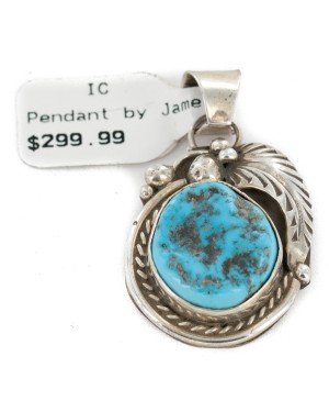 Certified Authentic .925 Sterling Silver Handmade Navajo Natural Turquoise Native American Pendant 25298-3