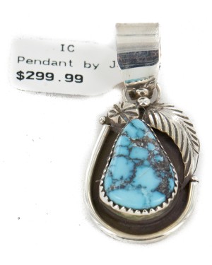Certified Authentic .925 Sterling Silver Handmade Navajo Natural Turquoise Native American Pendant 25298-5