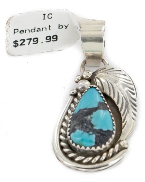 Certified Authentic .925 Sterling Silver Handmade Navajo Natural Turquoise Native American Pendant 25299-4