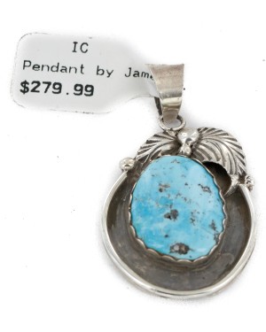 Certified Authentic .925 Sterling Silver Handmade Navajo Natural Turquoise Native American Pendant 25299-5