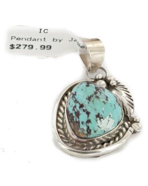 Certified Authentic Handmade .925 Sterling Silver Navajo Natural Turquoise Native American Pendant 25299-2