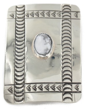 Certified Authentic Handmade Navajo Nickel White Howlite Native American Buckle 12960
