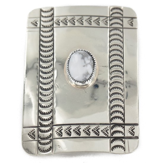 Certified Authentic Handmade Navajo Nickel White Howlite Native American Buckle 12960