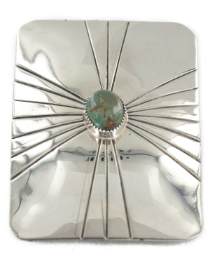 Certified Authentic Handmade Nickel Navajo Natural Turquoise Native American Buckle  12959-1