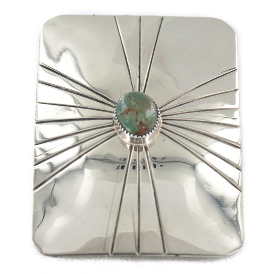 Certified Authentic Handmade Nickel Navajo Natural Turquoise Native American Buckle  12959-1