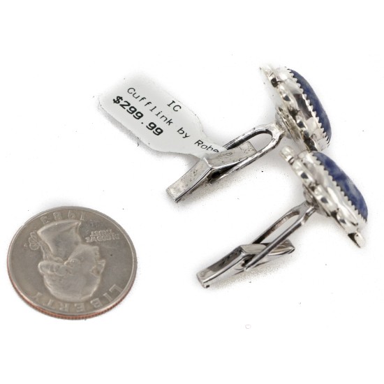 Handmade Certified Authentic Navajo .925 Sterling Silver Natural Lapis Native American Cuff Links 19126