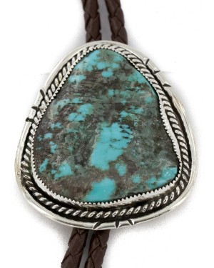 Handmade Certified Authentic Navajo .925 Sterling Silver Natural Turquoise Native American Bolo Tie 24479-2