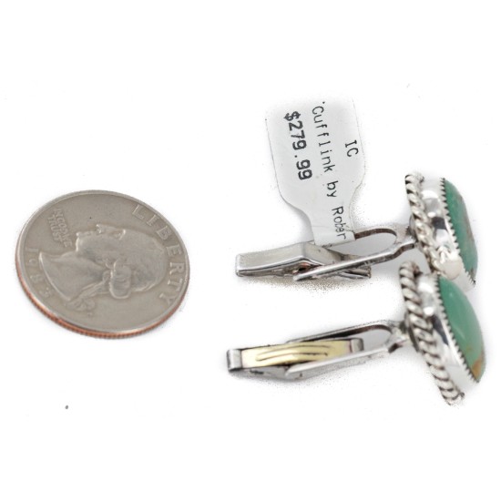 Handmade Certified Authentic Navajo .925 Sterling Silver Natural Turquoise Native American Cuff Links 19123