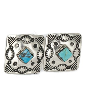 Handmade Certified Authentic Navajo Nickel Natural Turquoise Native American Cuff Links 19127