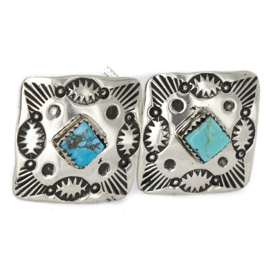 Handmade Certified Authentic Navajo Nickel Natural Turquoise Native American Cuff Links 19127