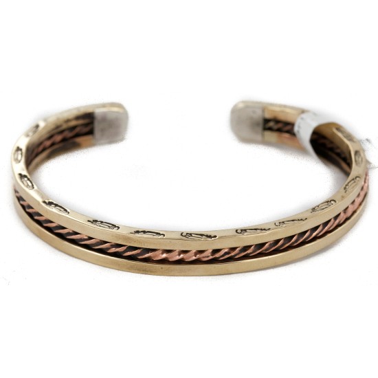 Navajo Feather Handmade Certified Authentic Pure Copper Brass Native American Bracelet 13008-4