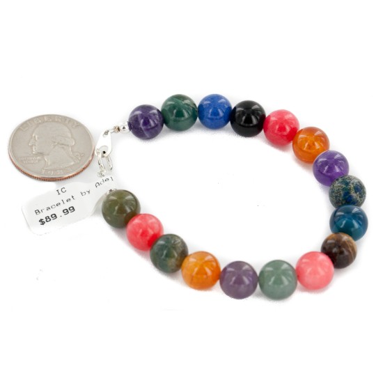 Certified Authentic Navajo .925 Sterling Silver Natural Carnelian Tigers Eye Amethyst Jade Native American Bracelet 13038-21