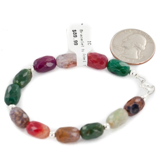 Certified Authentic Navajo .925 Sterling Silver Natural Multicolor Stones Native American Bracelet 13038-20