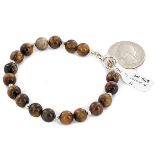 Certified Authentic Navajo .925 Sterling Silver Natural Tigers Eye Native American Bracelet 13039-2