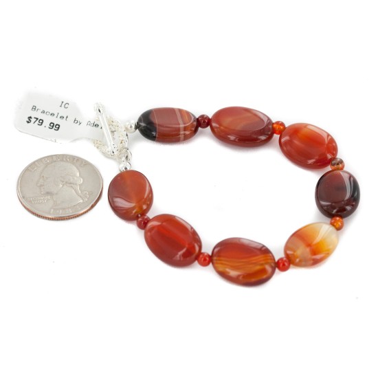 Certified Authentic Nickel Navajo Natural Carnelian Native American Bracelet 13039-10