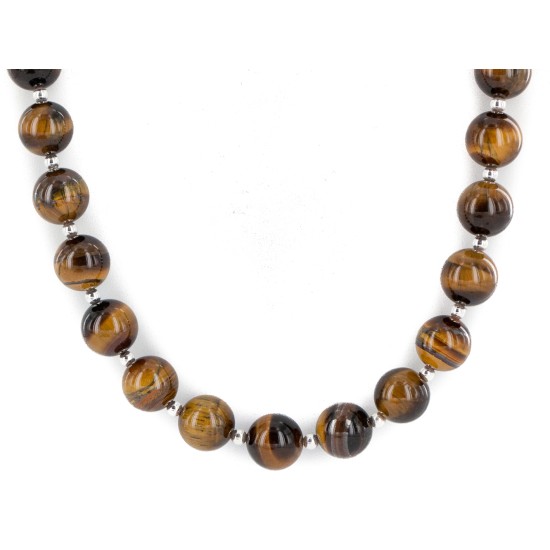 Certified Authentic Navajo Nickel Natural Tigers Eye Native American Necklace 25332