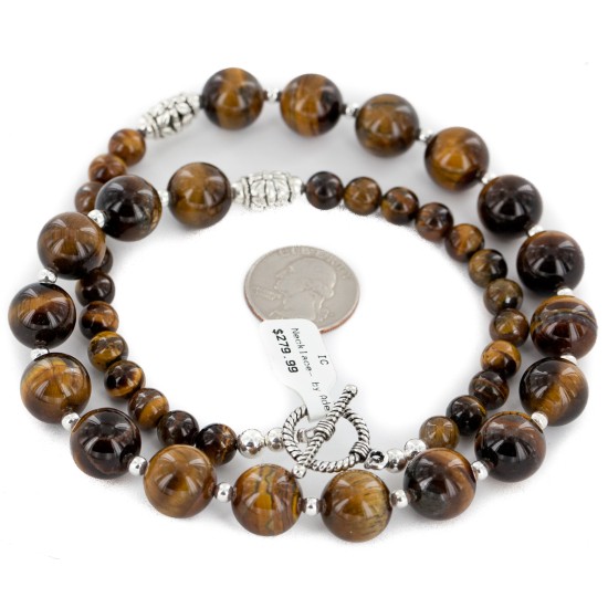 Certified Authentic Navajo Nickel Natural Tigers Eye Native American Necklace 25332