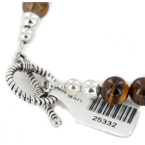 Certified Authentic Navajo Nickel Natural Tigers Eye Native American Necklace 25332