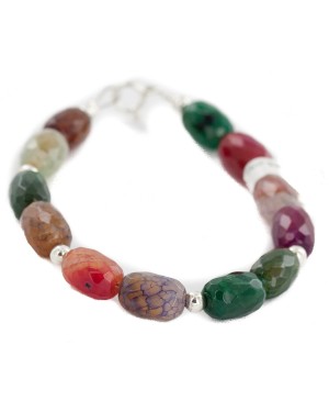 Certified Authentic Navajo .925 Sterling Silver Natural Multicolor Stones Native American Bracelet 13038-20