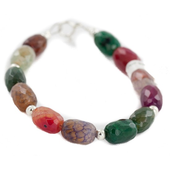 Certified Authentic Navajo .925 Sterling Silver Natural Multicolor Stones Native American Bracelet 13038-20