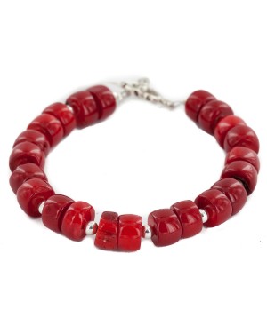 Certified Authentic Navajo Nickel Natural Coral Native American Bracelet 13043-4