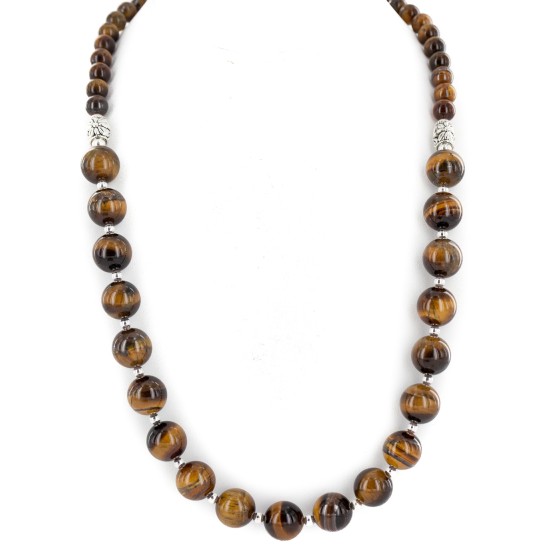 Certified Authentic Navajo Nickel Natural Tigers Eye Native American Necklace 25332