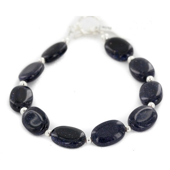 Certified Authentic Nickel Navajo Natural Purple Goldstone Native American Bracelet 13039-8