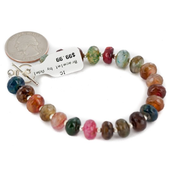 Certified Authentic Navajo Nickel Quartz Multicolor Stones Native American Bracelet 13035-1